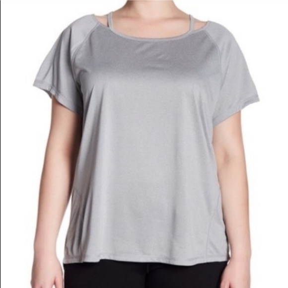 Z by Zella Gray Cold Shoulder Short Sleeve Top Athletic Tee Women’s Small S EUC - Picture 1 of 8